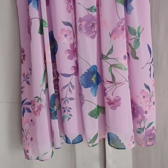 Talbots Georgette Botanical Fit&Flare Midi Dress, Purple Floral, Ruched Waist - Picture 13 of 16